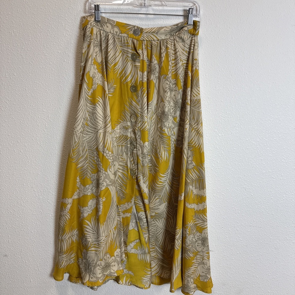 Zara Yellow Printed Midi Skirt Size L